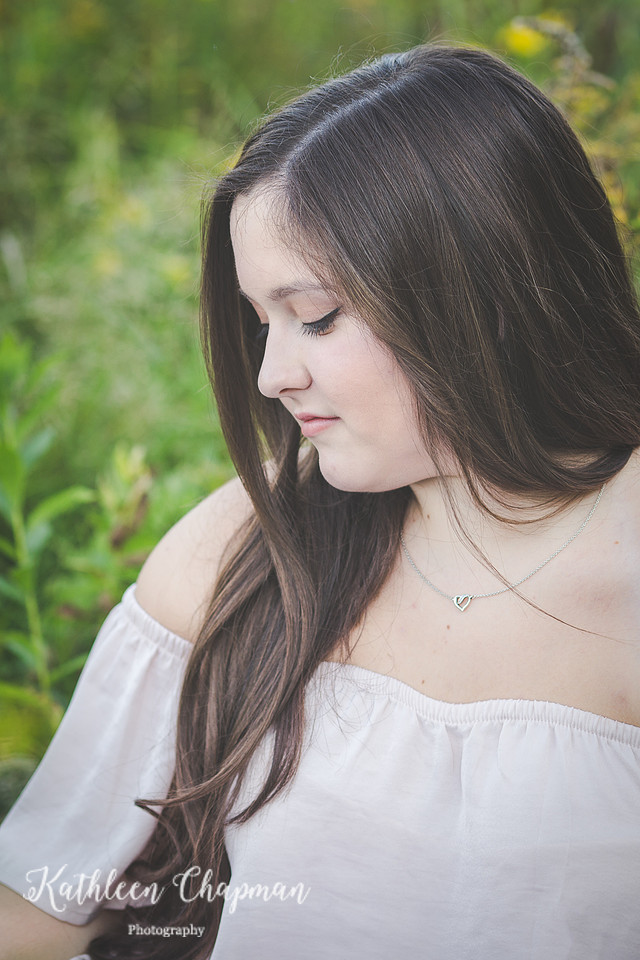 Beautiful senior girl with long brown hair in wild flower garden potsdam ny child photographer